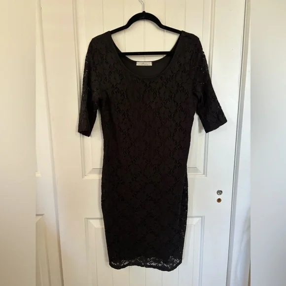 gaze | Dresses | Gaze Semi Formal Black Lace Lined Midi Dress Size L Large  Form Fitted Bodycon | Poshmark